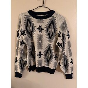 Saturdays Mens XL Southwestern Geometric‎ Intarsia Knit Crewneck Sweater Vintage